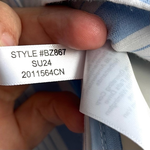 J.Crew Patch Pocket Blazer Sz M Striped Linen Nautical Blue White Gold Button - Picture 16 of 16